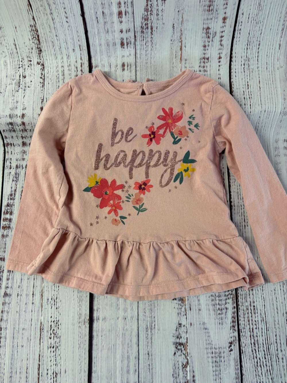 Carter's Light Pink 'Be Happy' Floral Peplum Long-Sleeve Top